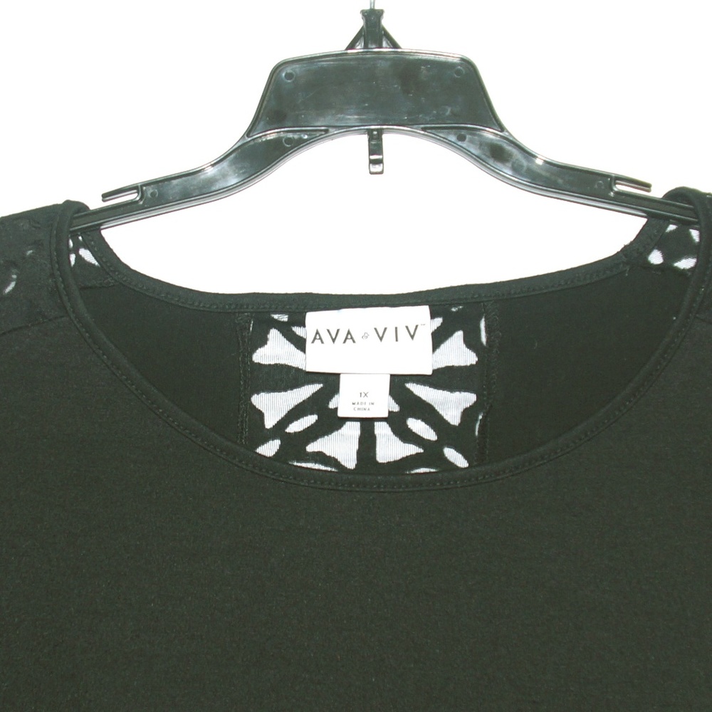 Ava & Viv Black Sheer Back Soft Knit Tunic Size 1X